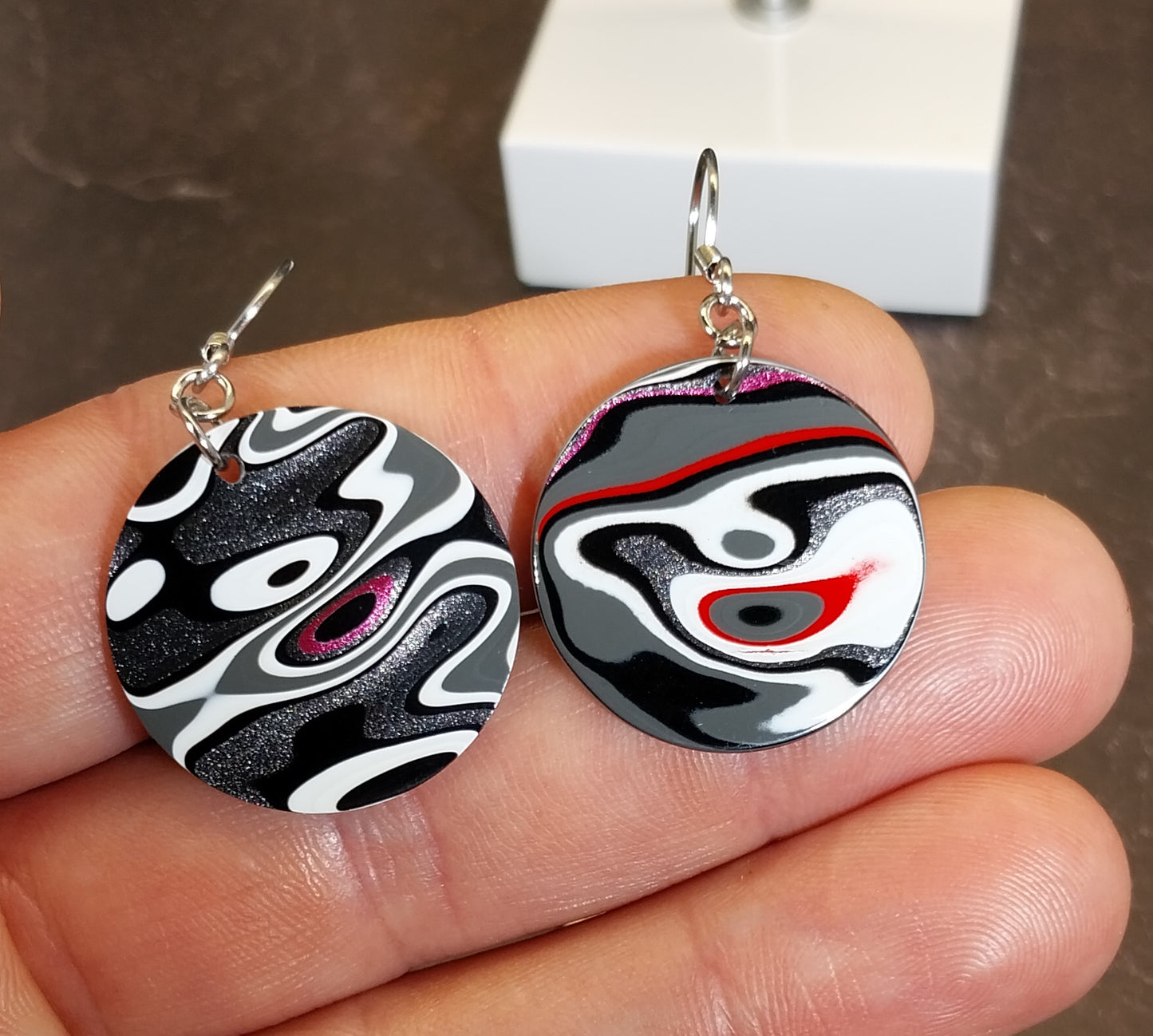 Large Fordite Earrings, Circle Shape, Happy Agate Studio, EB116
