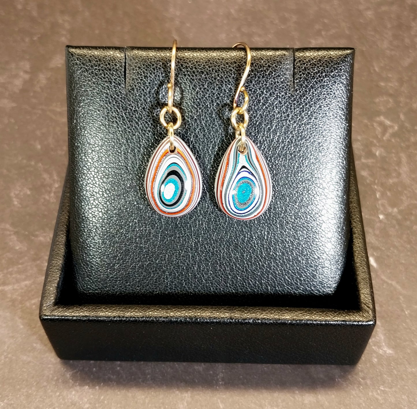 Fordite Earrings, Domed Teardrops with Sterling Silver Ear Wires ET300