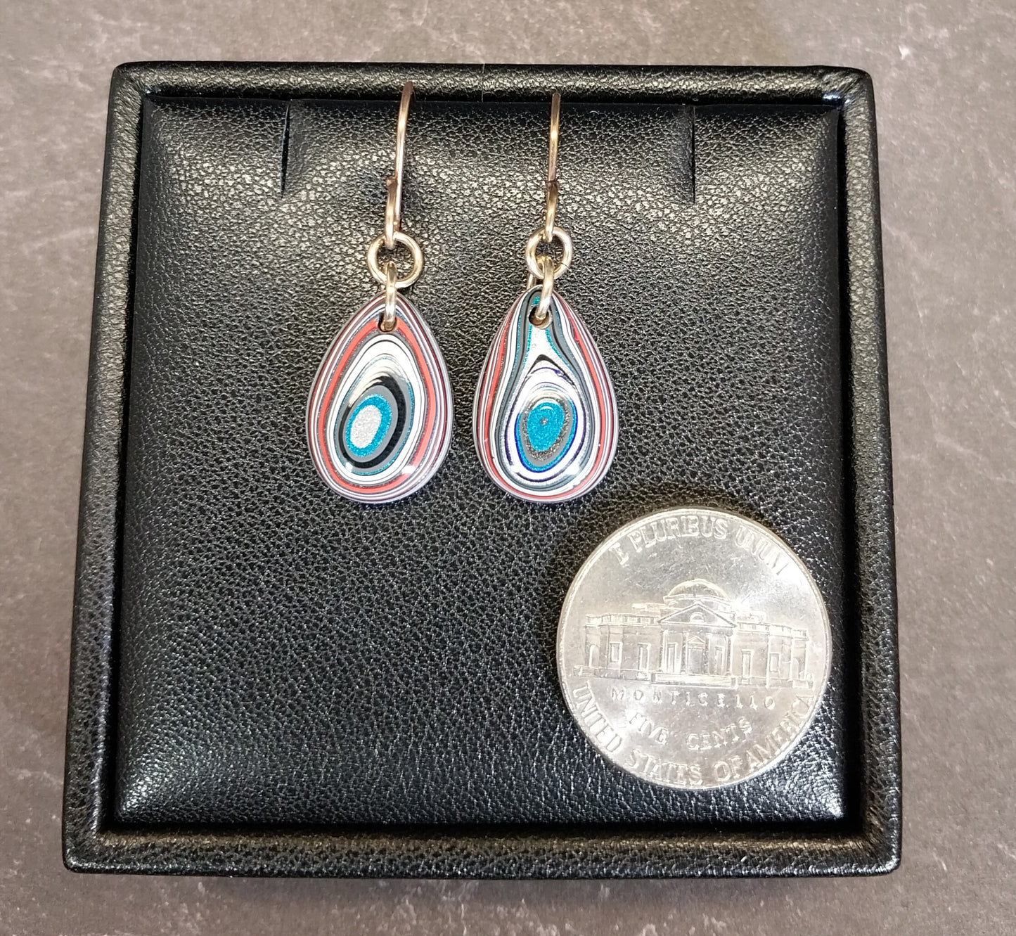 Fordite Earrings, Domed Teardrops with Sterling Silver Ear Wires ET300