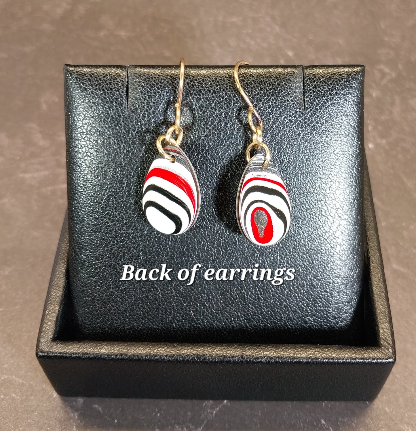 Fordite Earrings, Domed Teardrops with Sterling Silver Ear Wires ET300