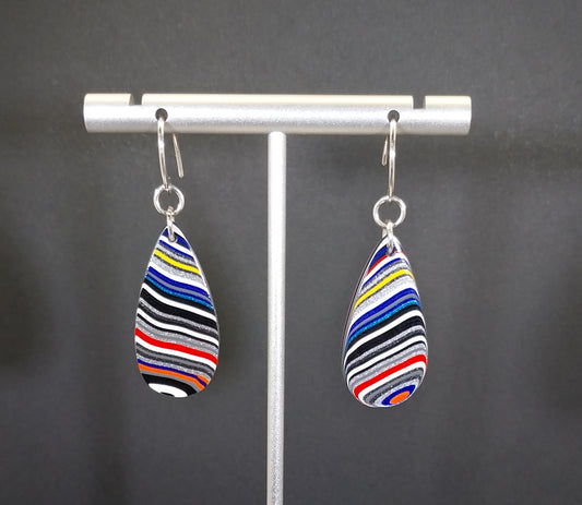 Long Fordite Teardrop Earrings Bright Multicolored Layers