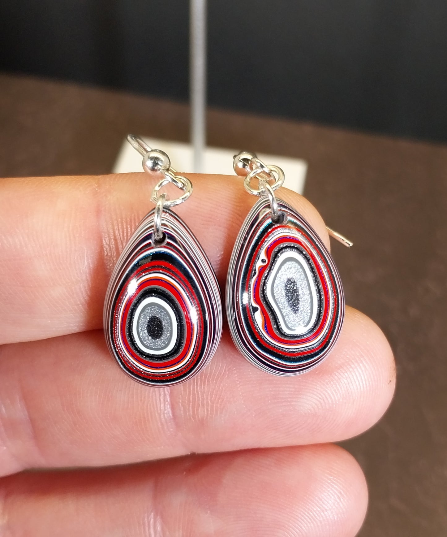 Fordite Earrings Made with Ohio Motor Agate and Sterling Silver