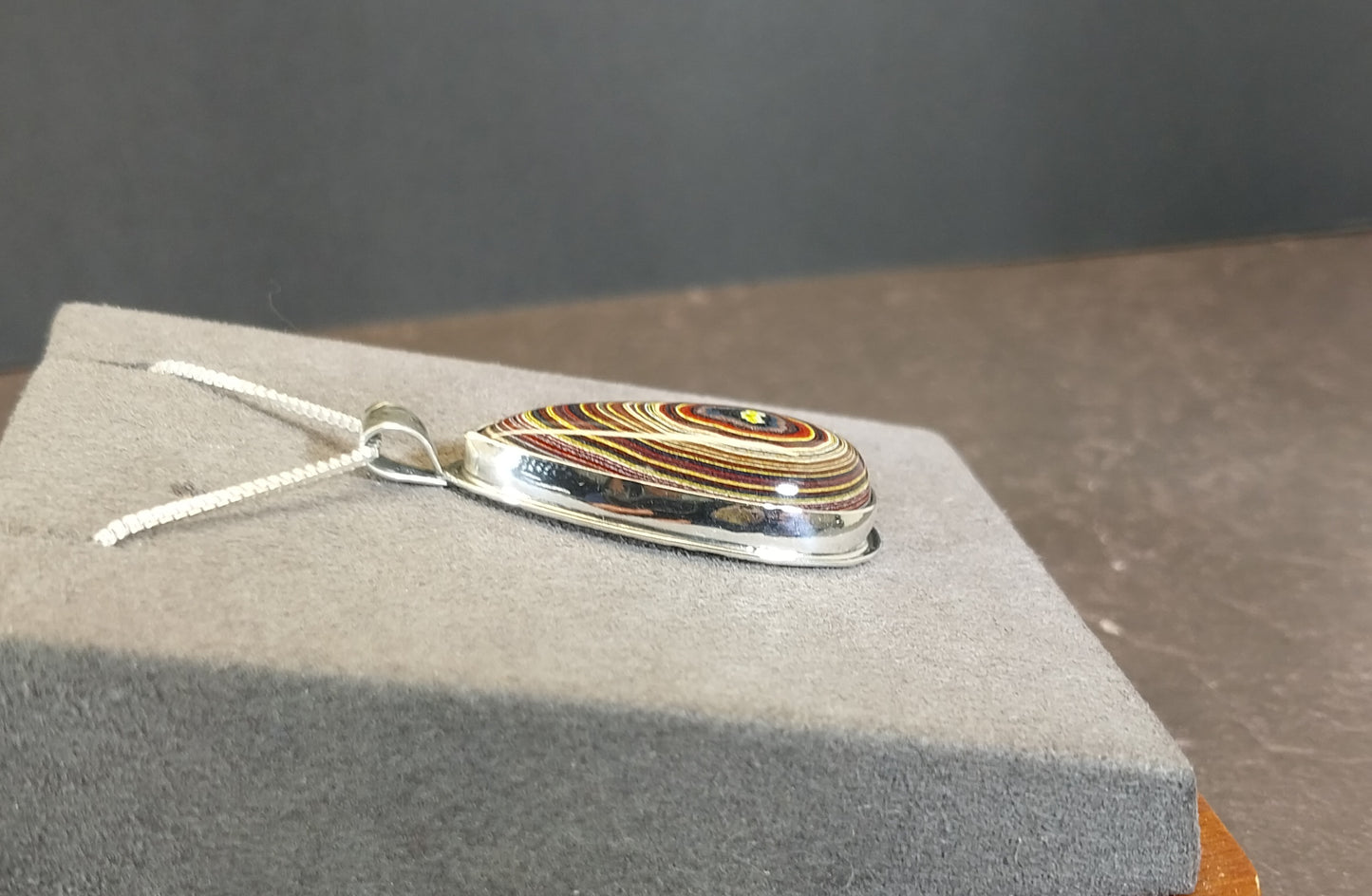 Corvetteite Fordite Pendant in Solid Sterling Silver, Larger Cut