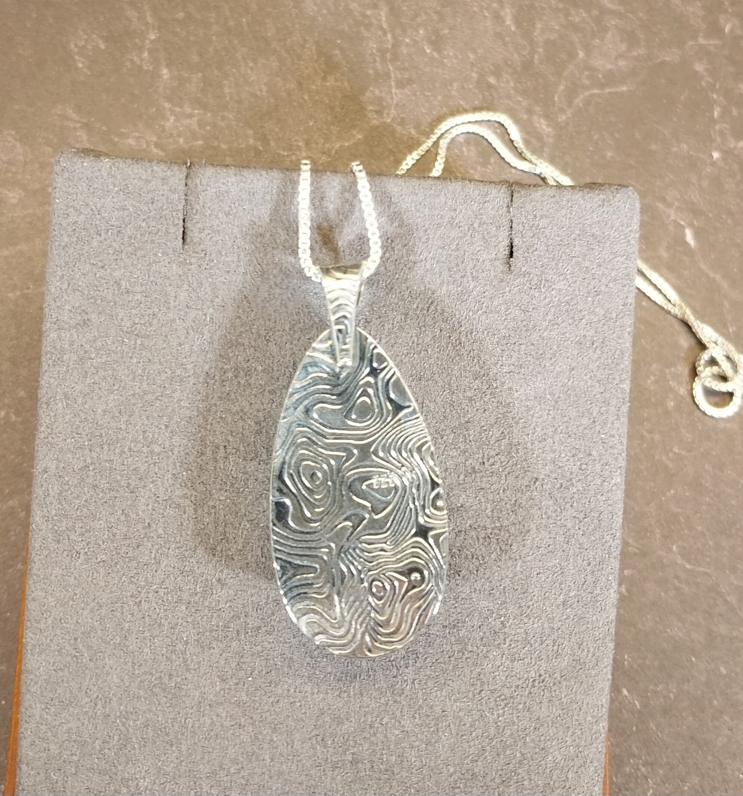 Corvetteite Fordite Pendant in Solid Sterling Silver, Larger Cut