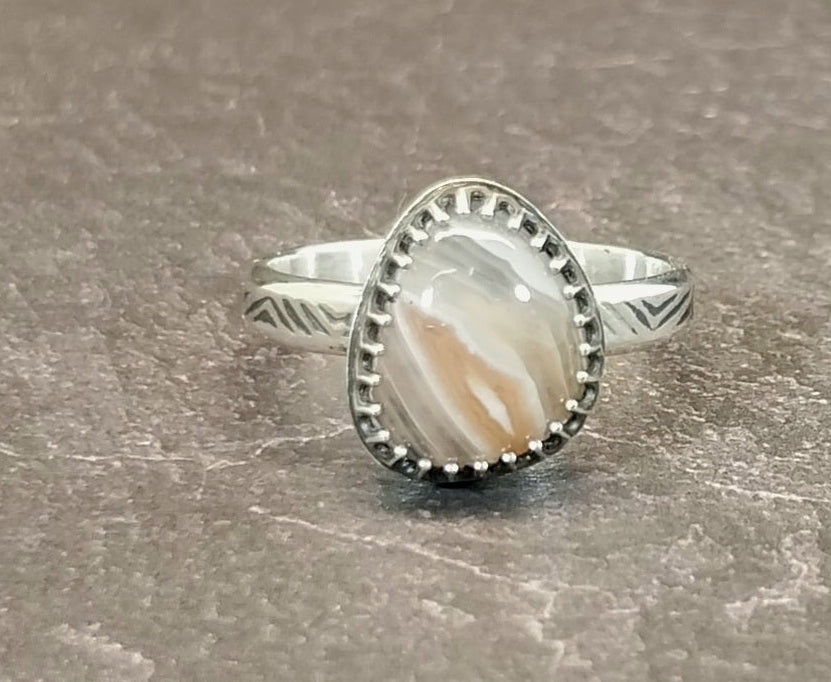 Lake Superior Agate, Minnesota Agate Silver Ring Size 7
