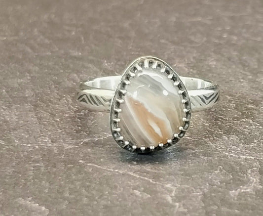 Lake Superior Agate, Minnesota Agate Silver Ring Size 7