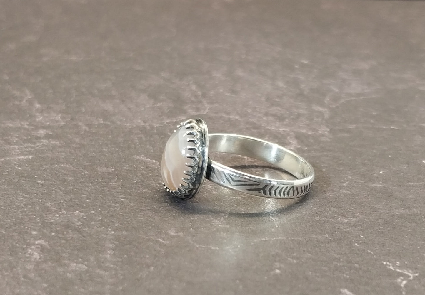 Lake Superior Agate, Minnesota Agate Silver Ring Size 7