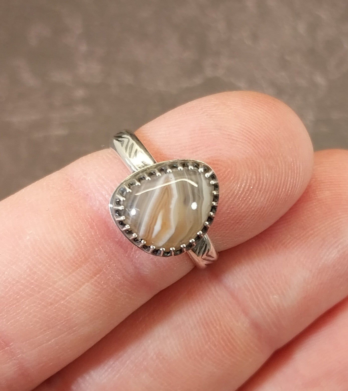 Lake Superior Agate, Minnesota Agate Silver Ring Size 7