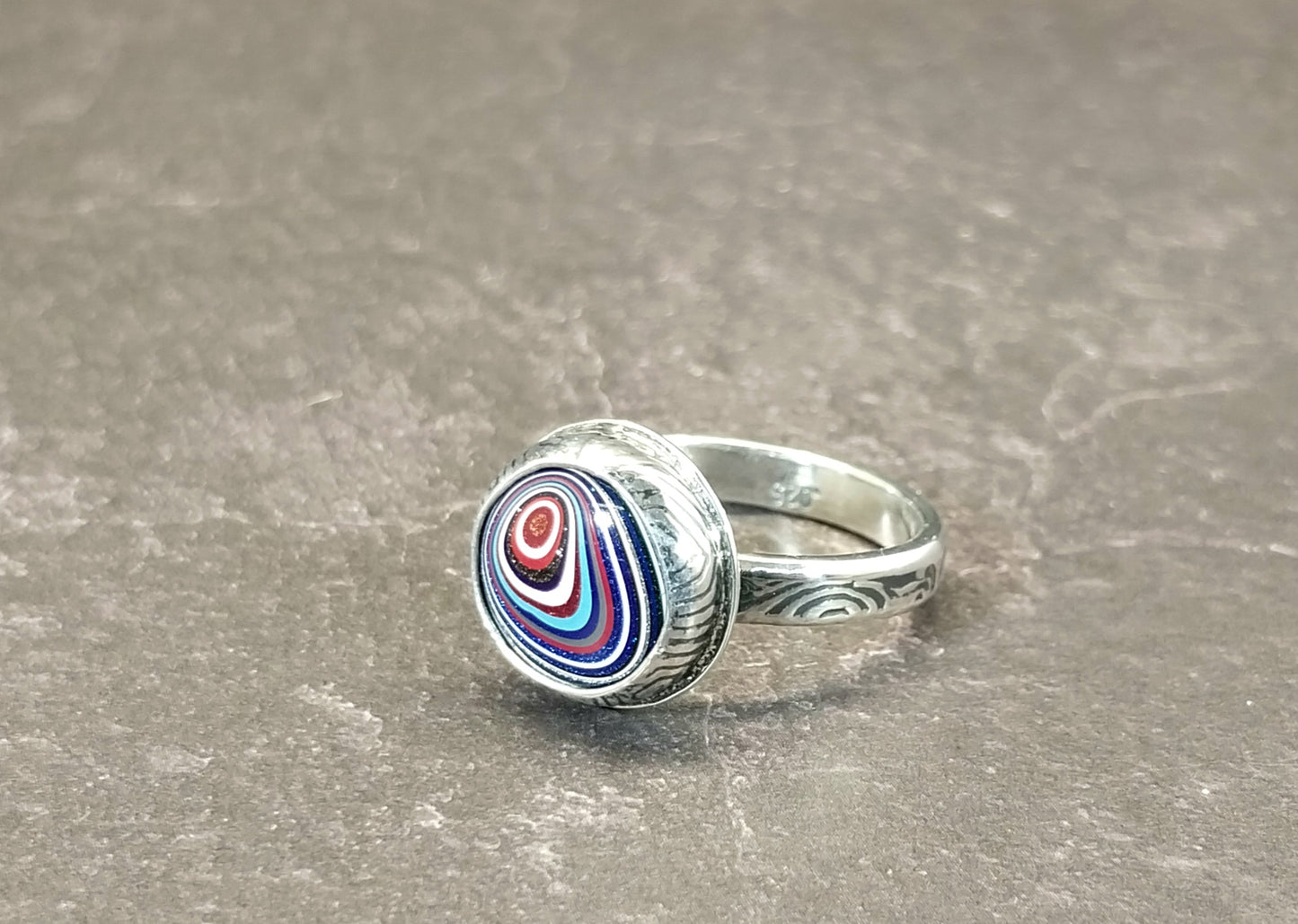 Fordite Ring in Solid Sterling Silver, Upcycled, Unique Artisan Handcrafted