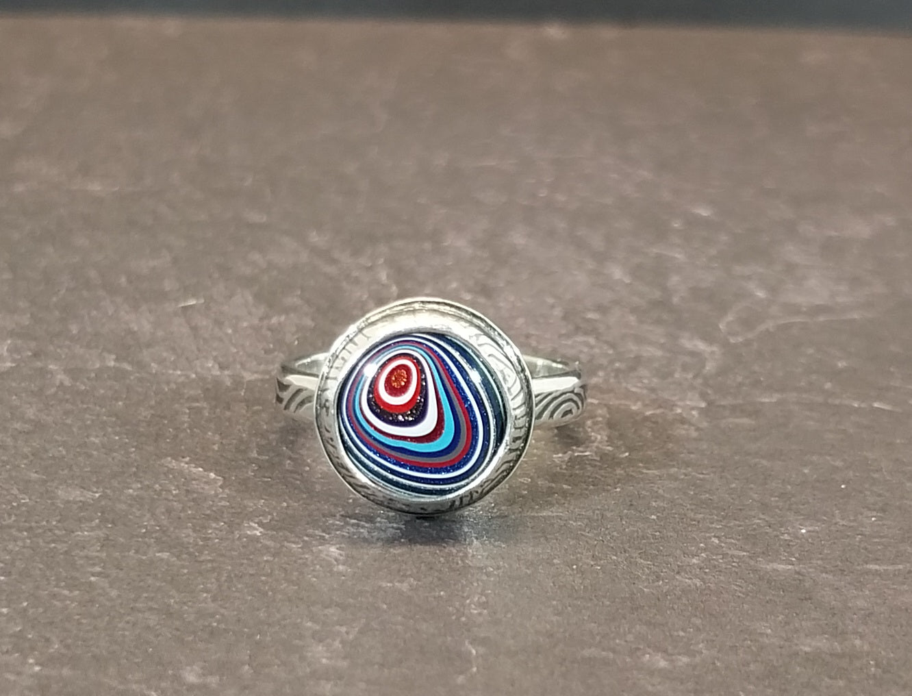 Fordite Ring in Solid Sterling Silver, Upcycled, Unique Artisan Handcrafted