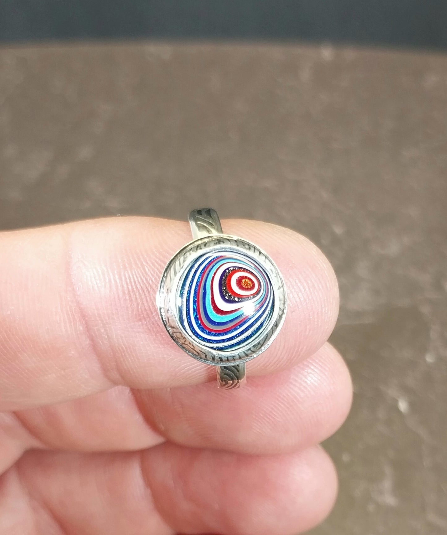 Fordite Ring in Solid Sterling Silver, Upcycled, Unique Artisan Handcrafted