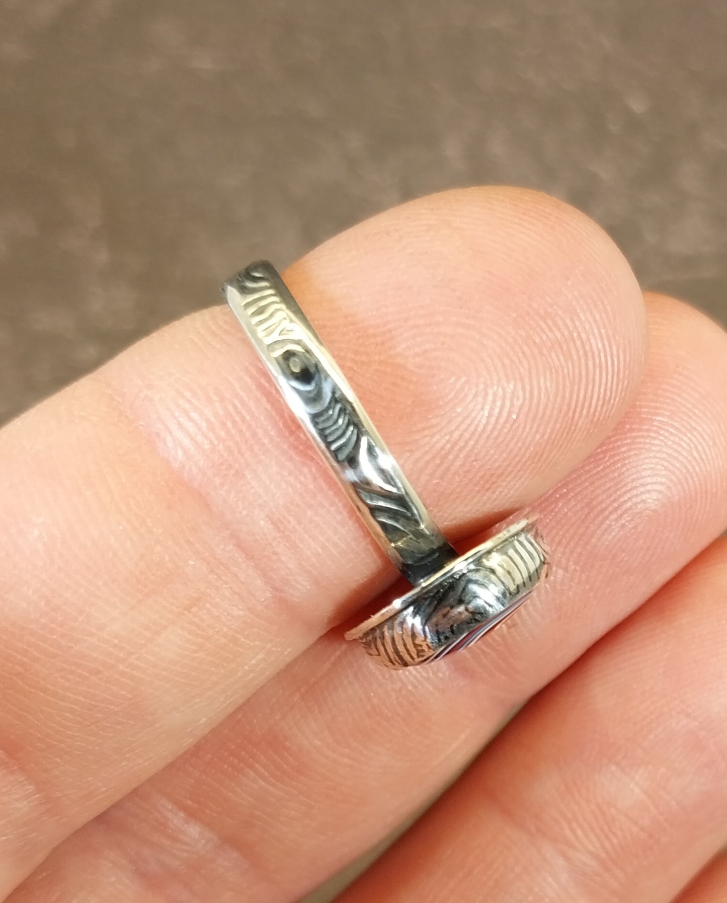 Fordite Ring in Solid Sterling Silver, Upcycled, Unique Artisan Handcrafted