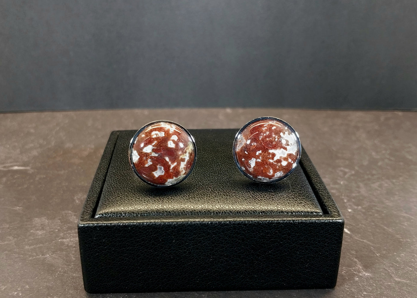 Lake Superior Agate Cufflinks, Stainless Steel Settings, Wisconsin Handmade Jewelry