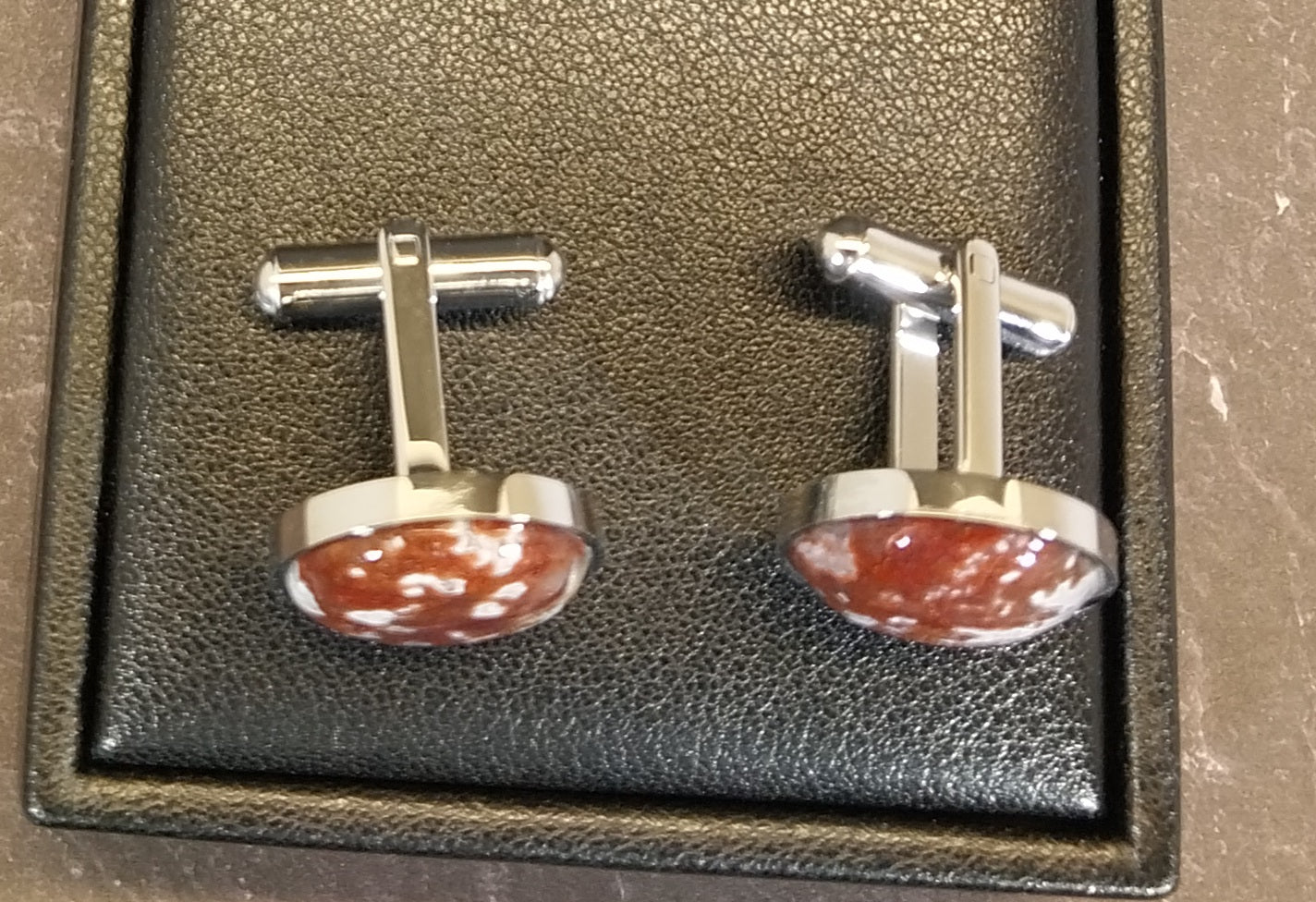 Lake Superior Agate Cufflinks, Stainless Steel Settings, Wisconsin Handmade Jewelry