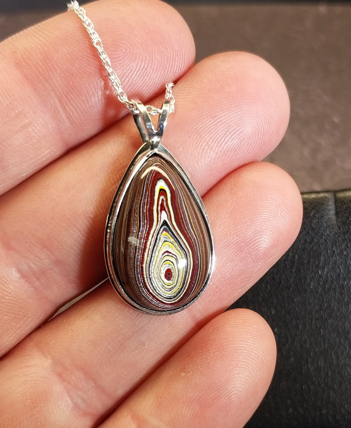 Handcrafted Fordite Necklace Featuring Corvetteite fordite