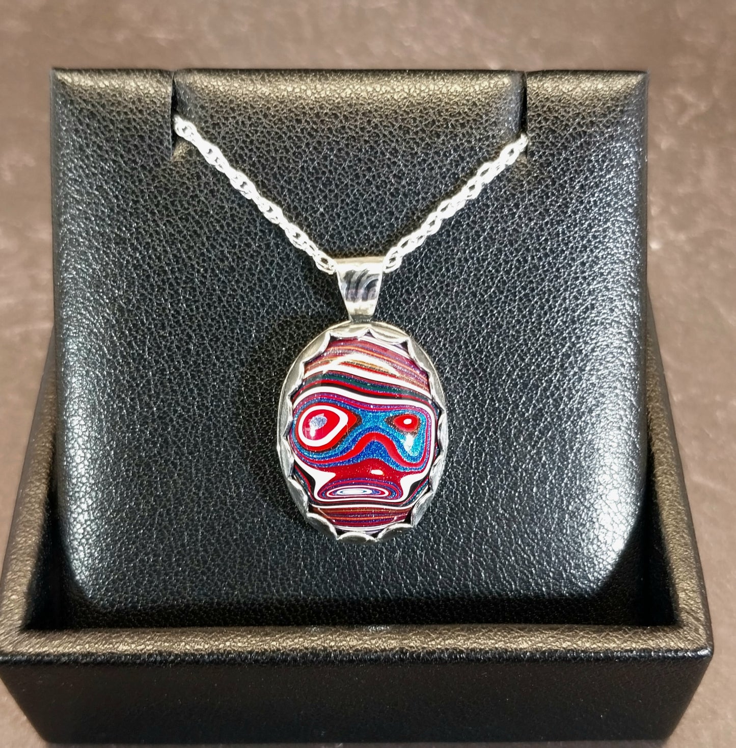 Fordite Necklace in Solid Silver with Wild Patterns