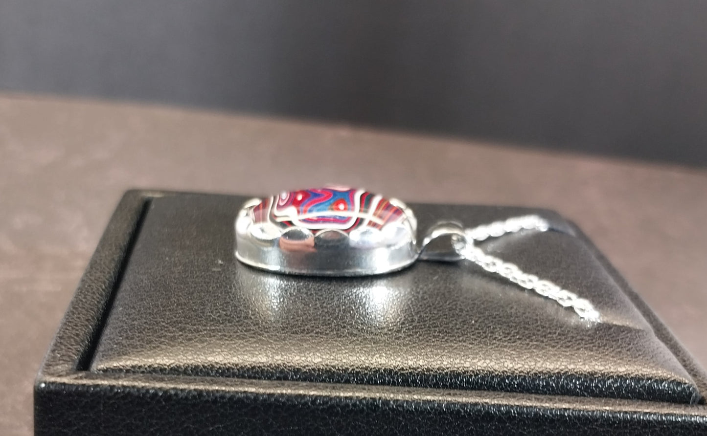 Fordite Necklace in Solid Silver with Wild Patterns