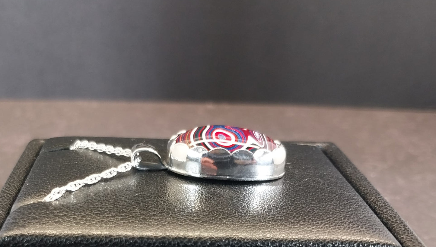 Fordite Necklace in Solid Silver with Wild Patterns