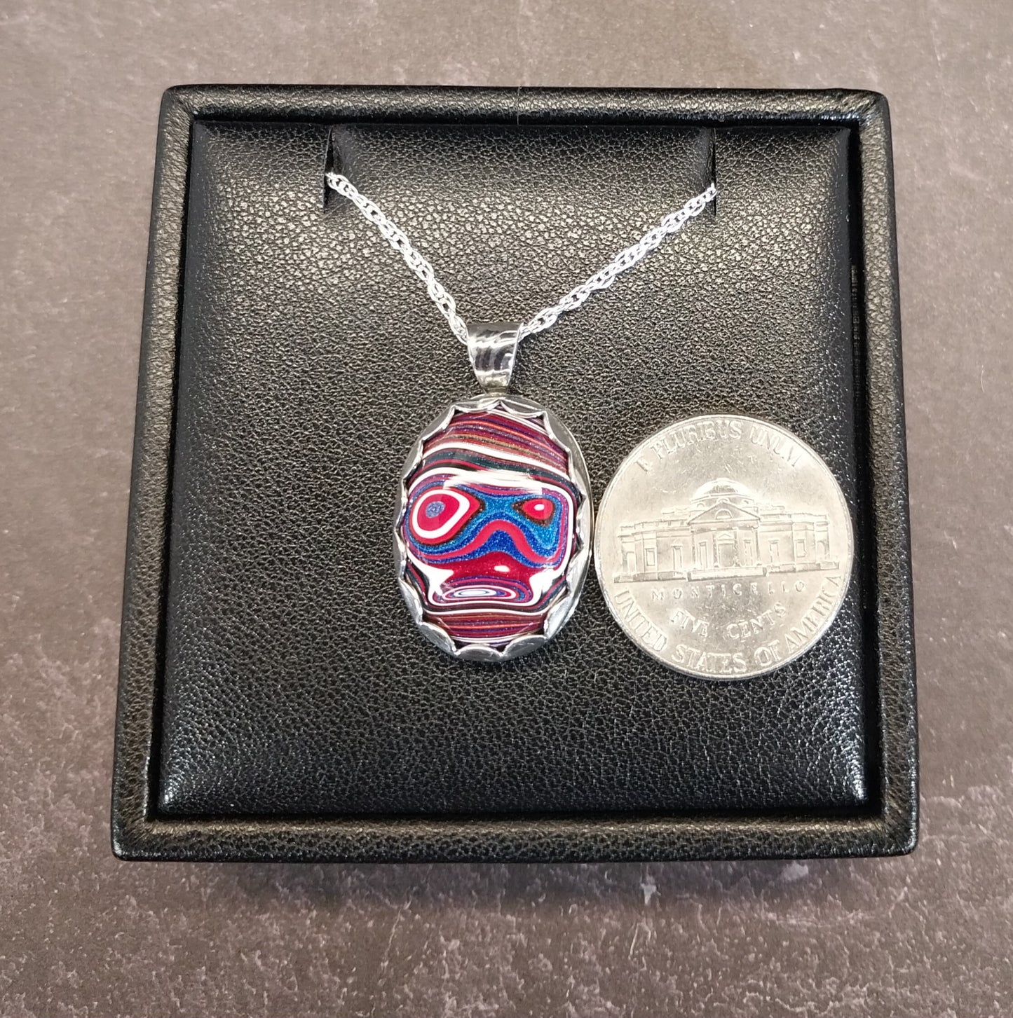 Fordite Necklace in Solid Silver with Wild Patterns