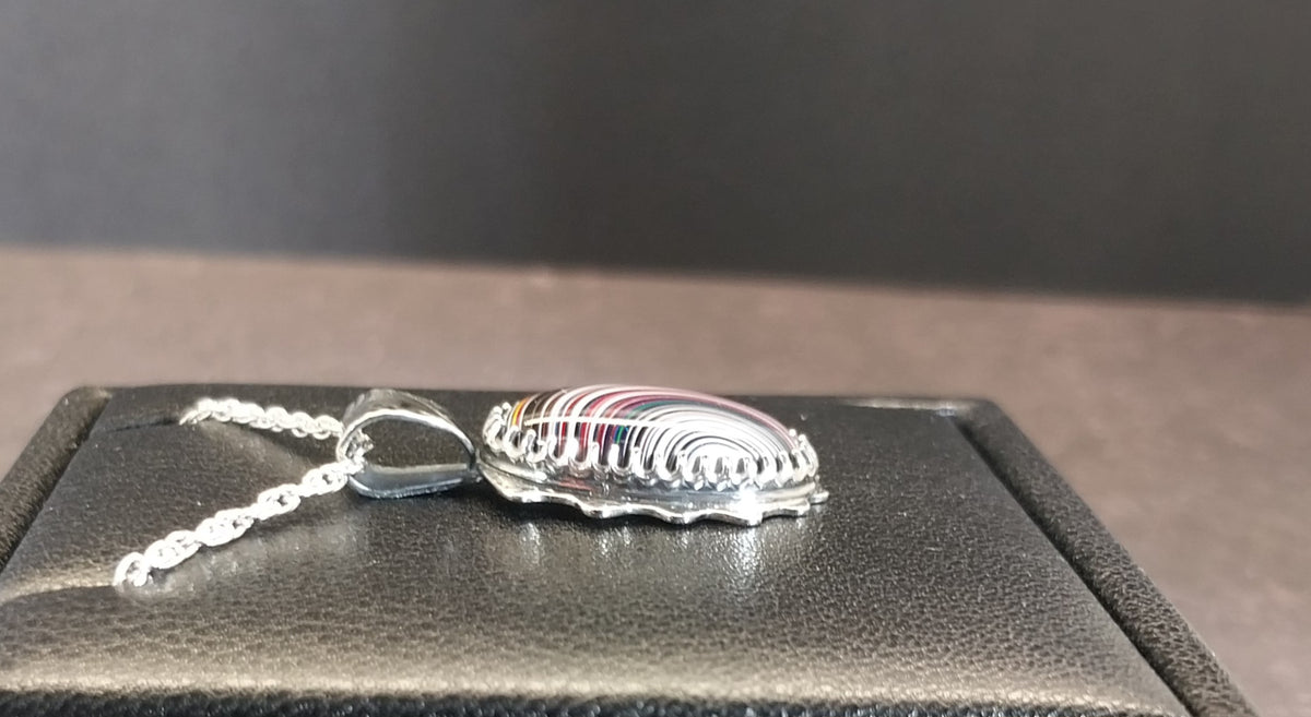 Unique Fordite Solid Sterling Silver Necklace, Ohio Motor Agate