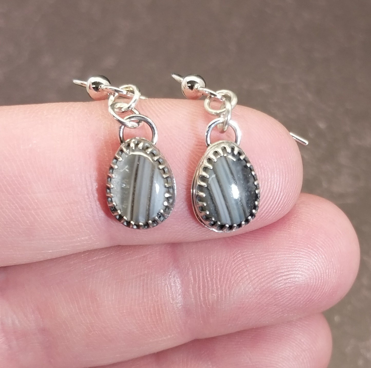 Lake Superior Agate Earring, Matched Set in Solid Sterling Silver