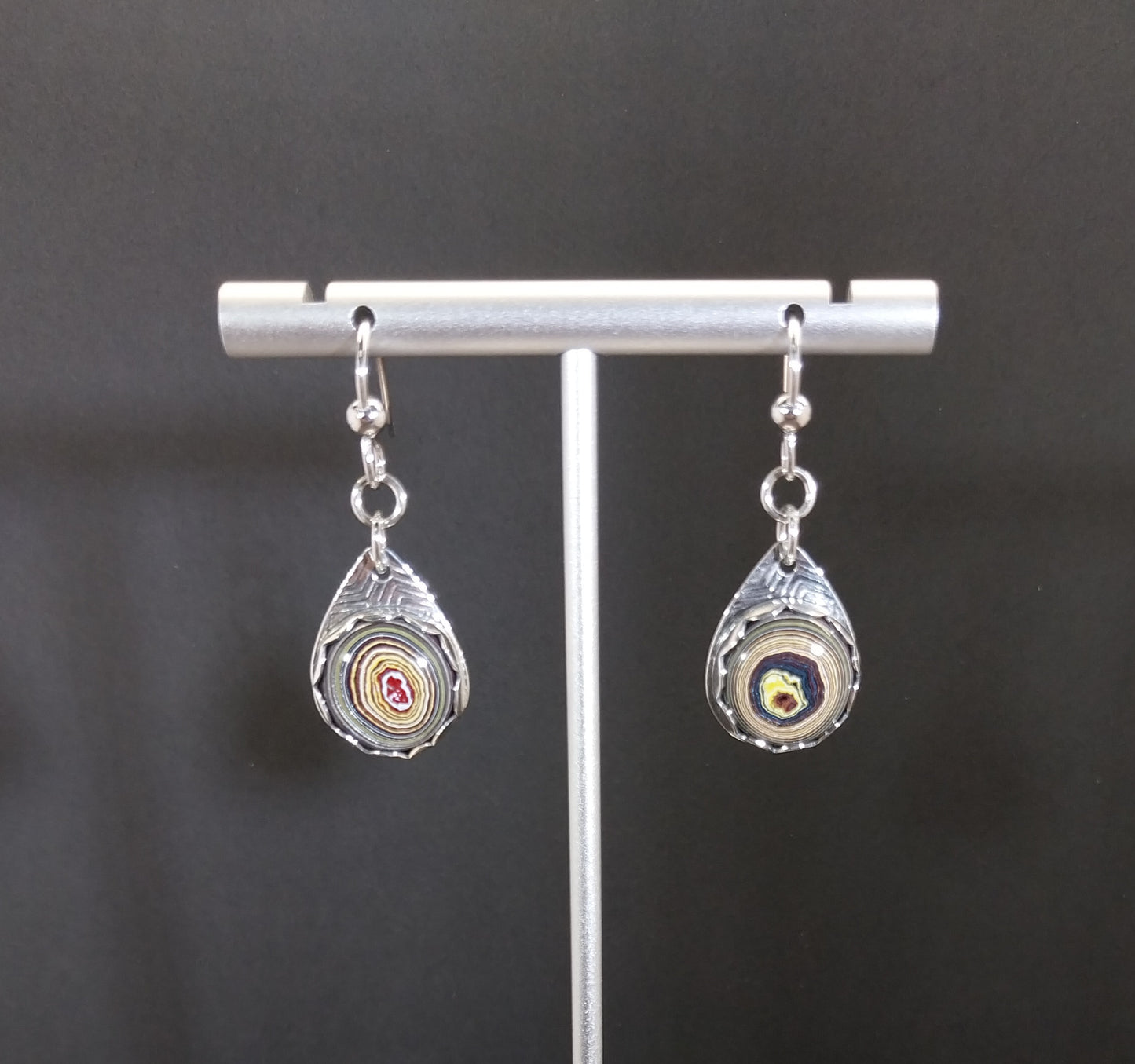 Fordite Earrings Recycled Corvetteite Fordite in Sterling Silver