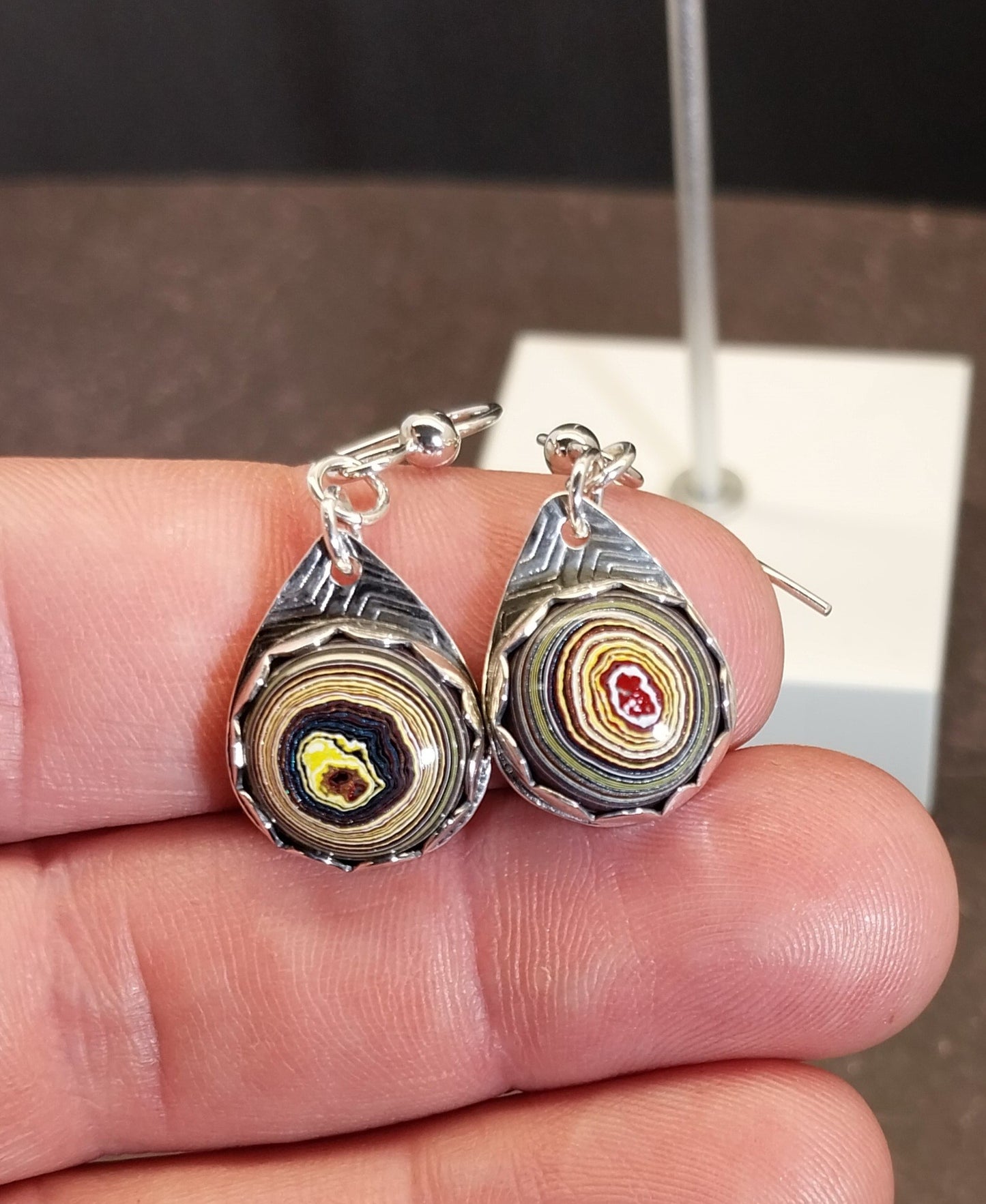 Fordite Earrings Recycled Corvetteite Fordite in Sterling Silver