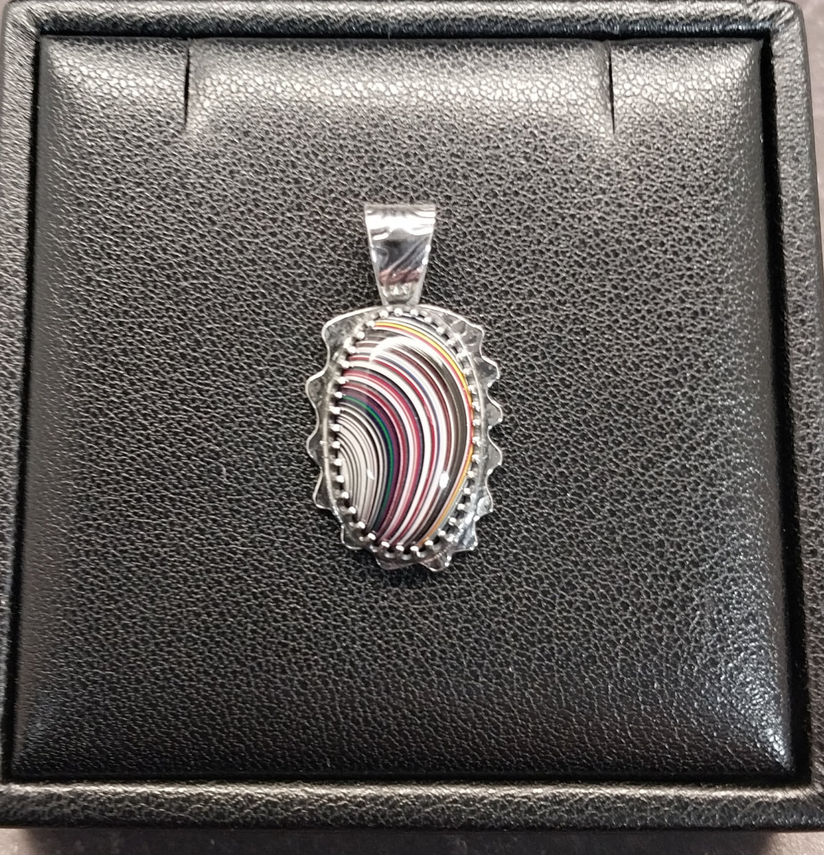 Unique Fordite Solid Sterling Silver Necklace, Ohio Motor Agate