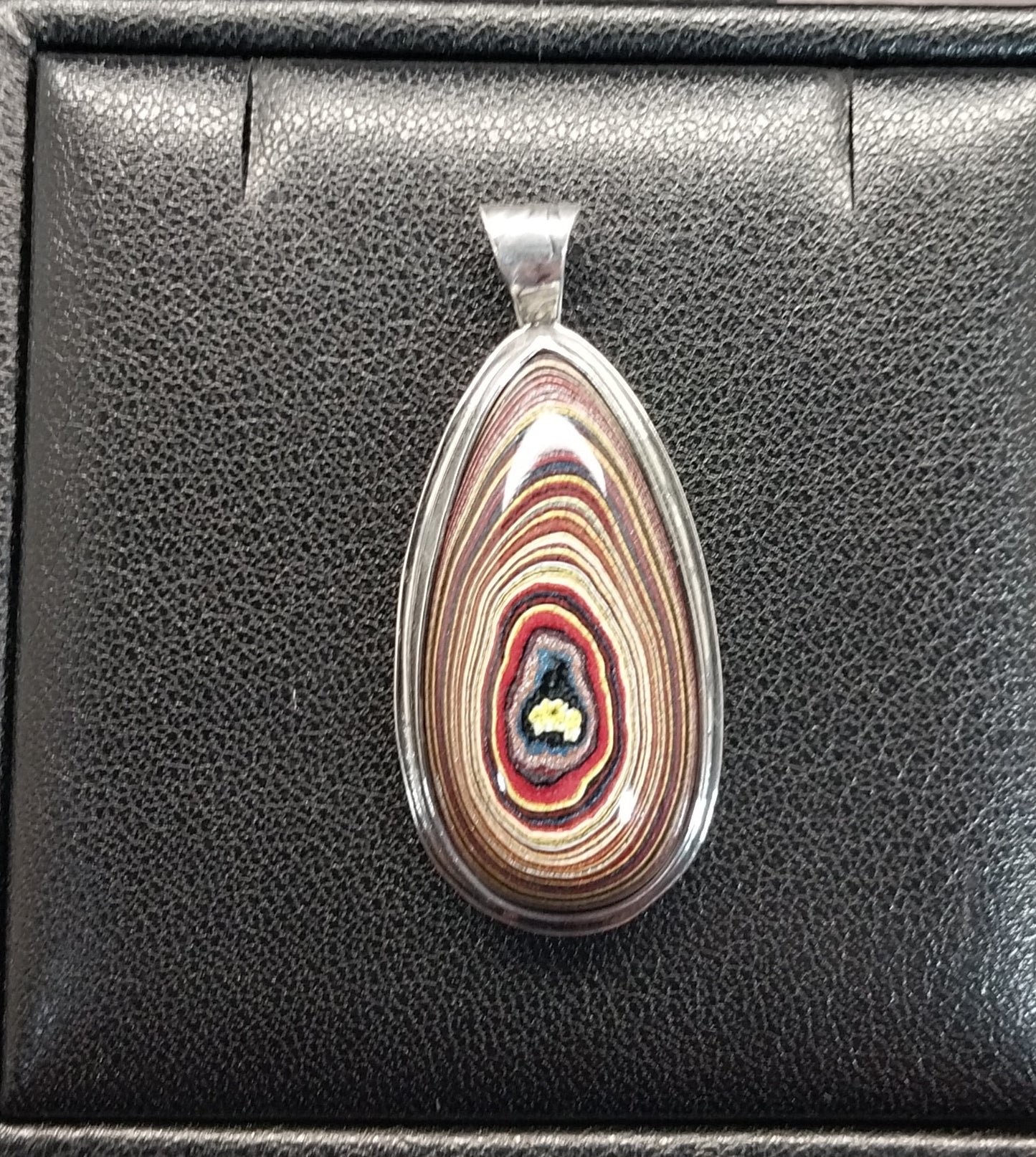Corvetteite Fordite Pendant in Solid Sterling Silver, Larger Cut