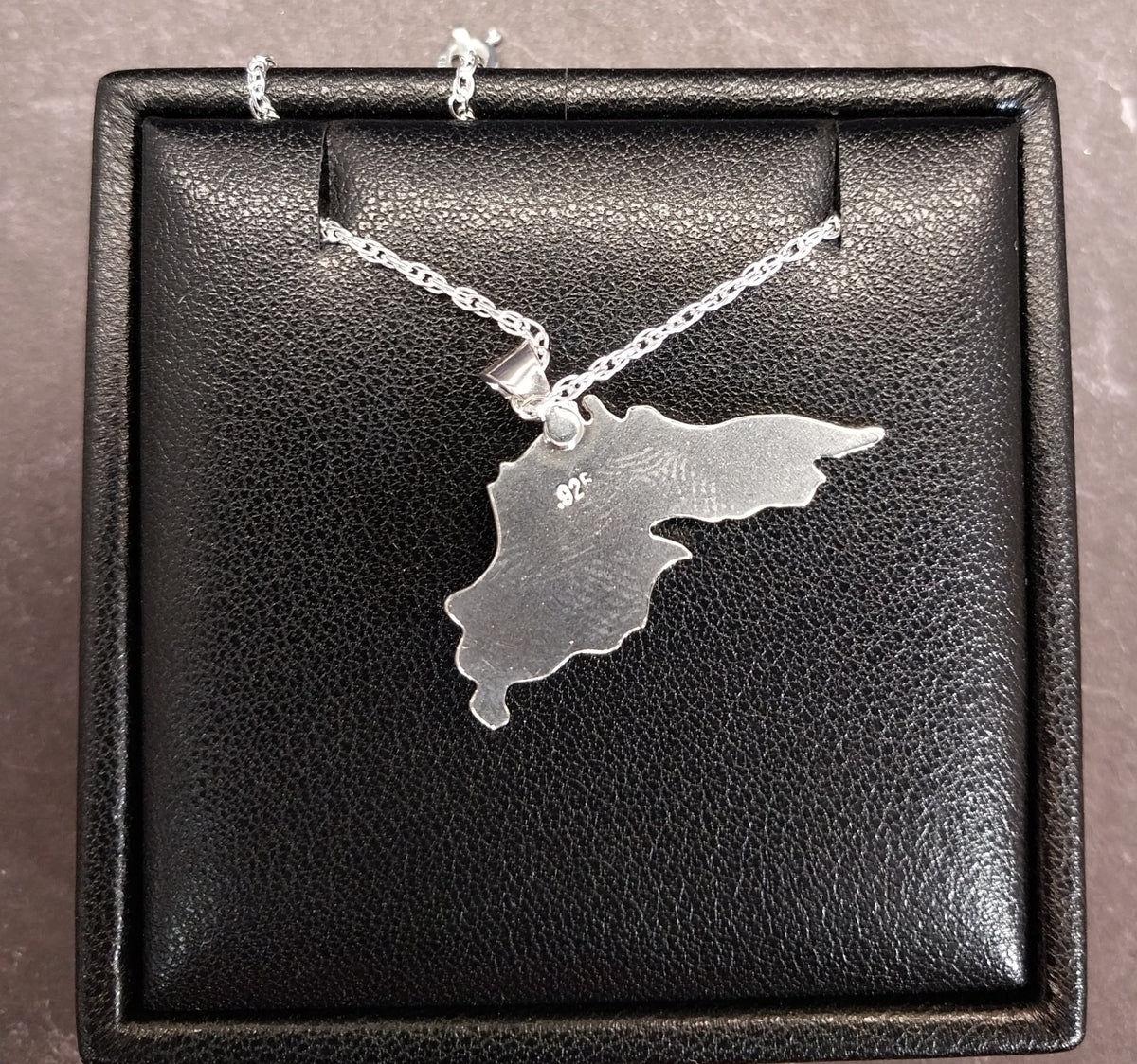 Lake Agate Silver Necklace, Lake Superior Shape Pendant