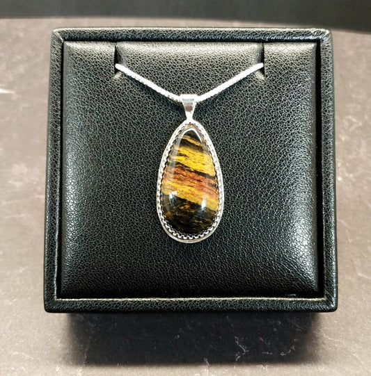 Petrified Wood Sterling Silver Necklace, Arizona Opalized Petrified Wood