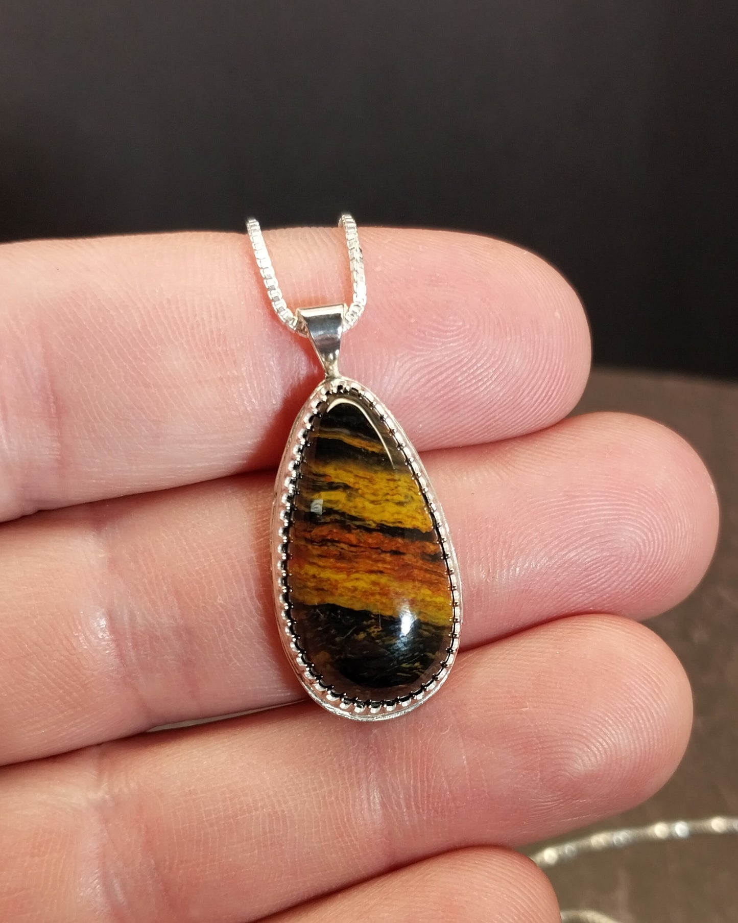 Petrified Wood Sterling Silver Necklace, Arizona Opalized Petrified Wood
