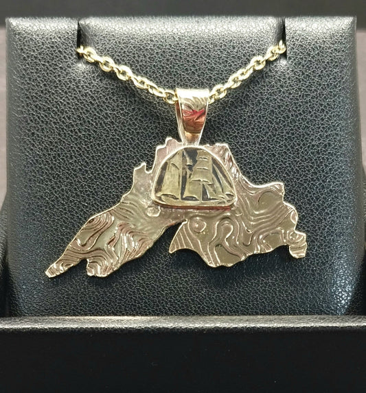 Lake Superior Necklace in Brass, Sailing Ship
