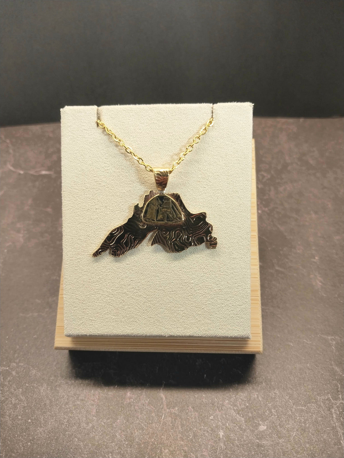 Lake Superior Necklace in Brass, Sailing Ship