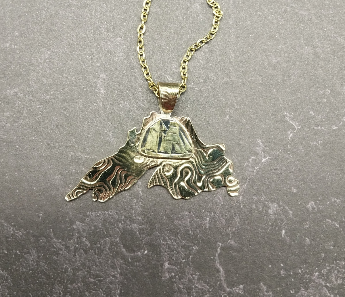 Lake Superior Necklace in Brass, Sailing Ship