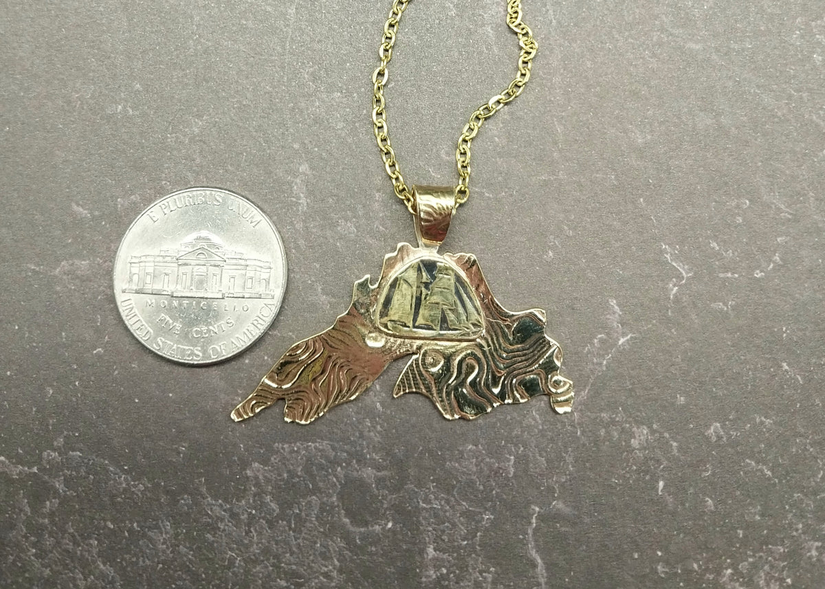 Lake Superior Necklace in Brass, Sailing Ship