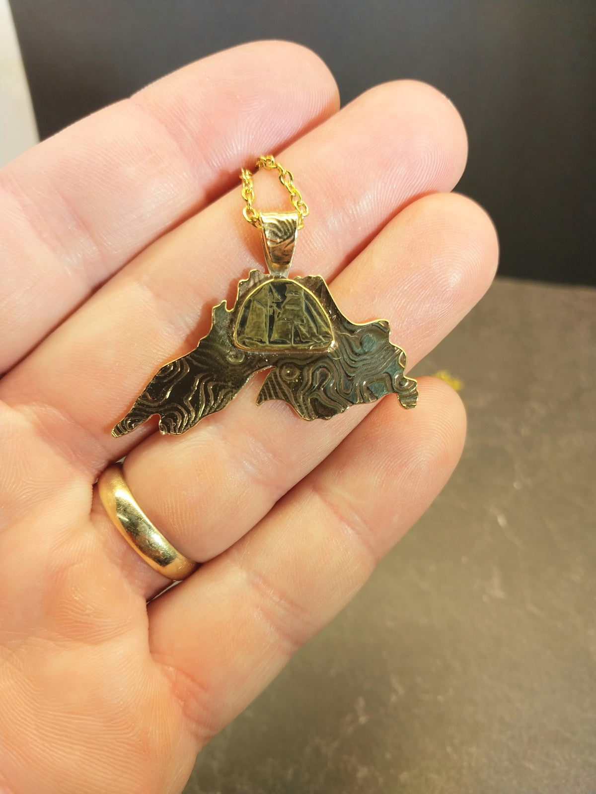 Lake Superior Necklace in Brass, Sailing Ship