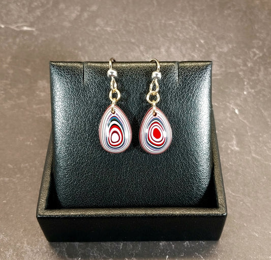 Fordite Earrings, Domed Teardrops with Gold Filled Ear Wires ET300