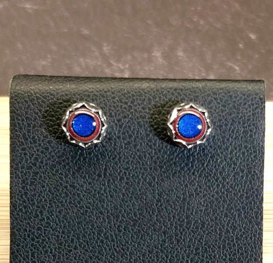 Tiny Fordite Stud Earrings in Bright Blue