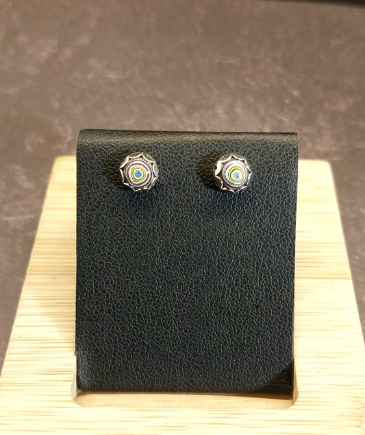Fordite Earring, Silver Solid 925, Tiny Fordite Stud Earring, Fordite Jewelry, Wisconsin Handmade