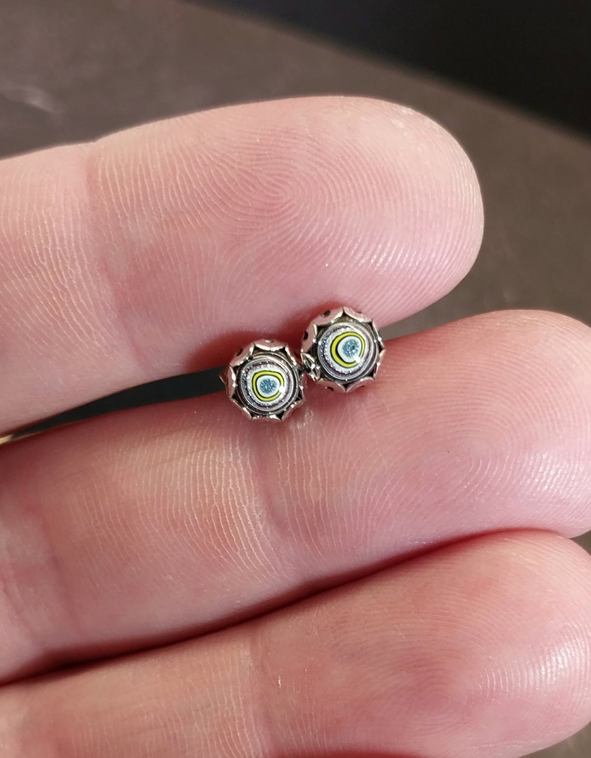 Fordite Earring, Silver Solid 925, Tiny Fordite Stud Earring, Fordite Jewelry, Wisconsin Handmade