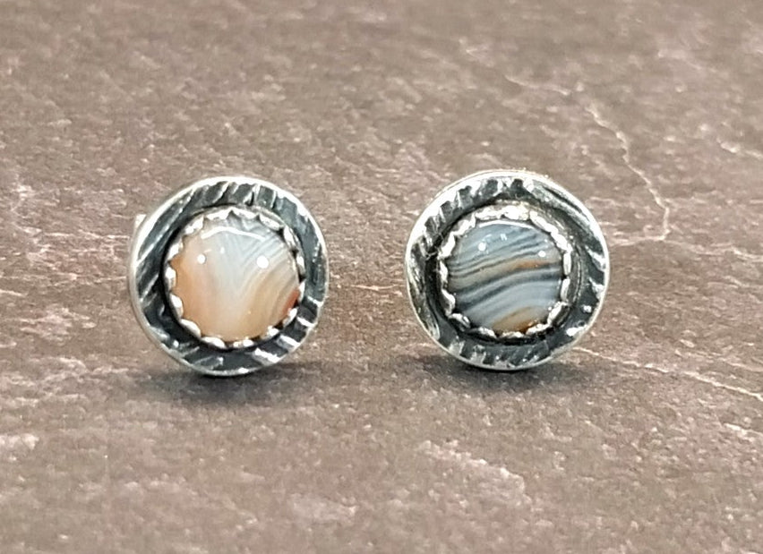 Lake Superior Agate Sterling Earring, TINY Minnesota Agate Earrings
