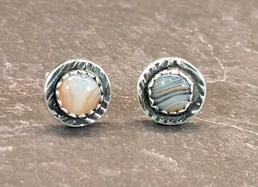 Lake Superior Agate Sterling Earring, TINY Minnesota Agate Earrings