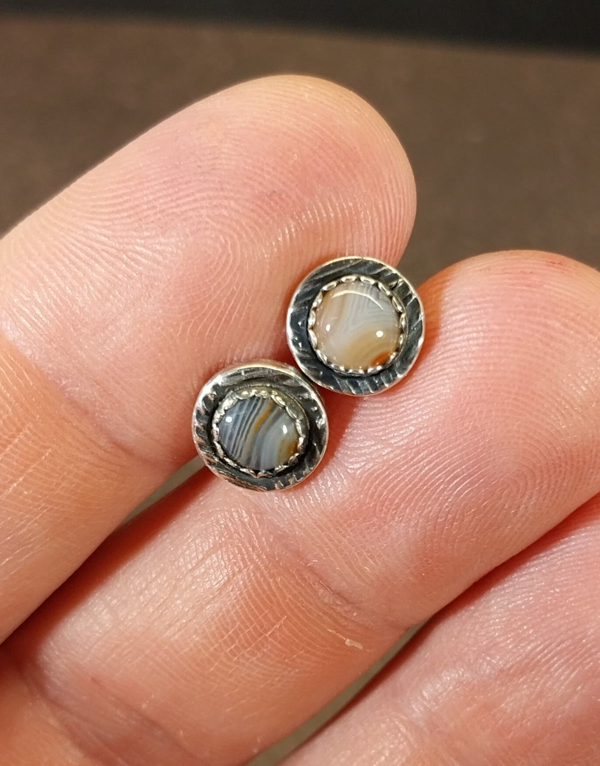 Lake Superior Agate Sterling Earring, TINY Minnesota Agate Earrings