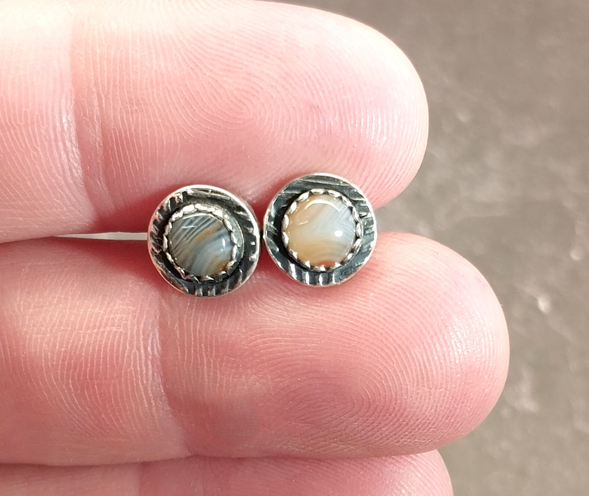 Lake Superior Agate Sterling Earring, TINY Minnesota Agate Earrings