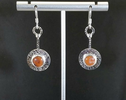 Lake Superior Agate Dangle Earrings, Banded Orange Agate