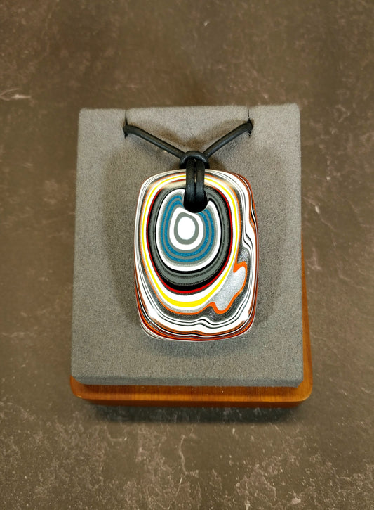Large Fordite Necklace, Reversible, Black Leather Cord, Beautiful Colors!