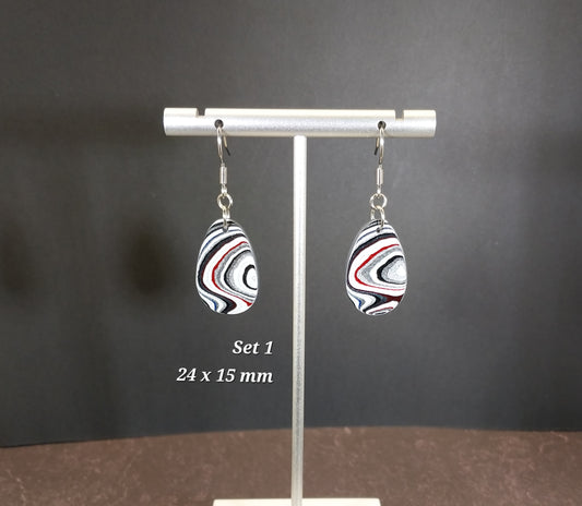 Fordite Earrings in Teardrops with Surgical Steel Ear Wires