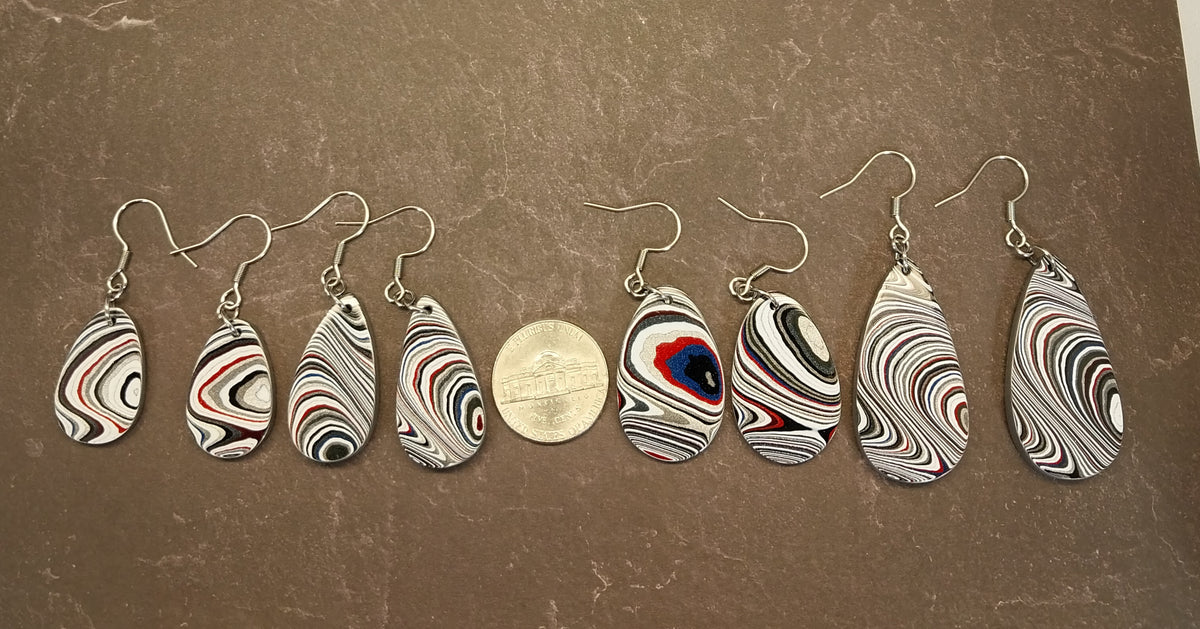 Fordite Earrings in Teardrops with Surgical Steel Ear Wires