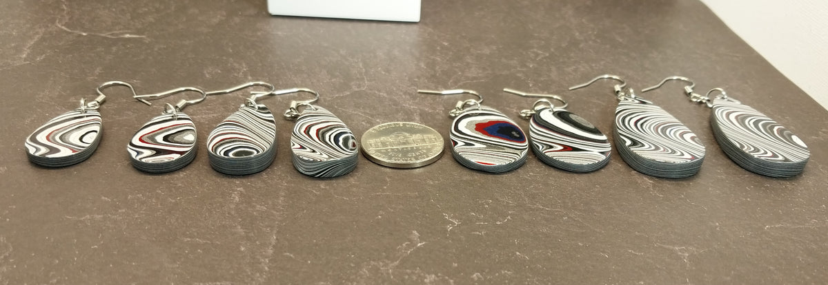 Fordite Earrings in Teardrops with Surgical Steel Ear Wires